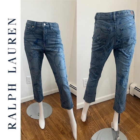 Ralph Lauren Equestrian Lasso Tack Horse Bit Crop Denim Jeans - Picture 1 of 13